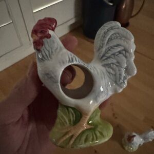 Andrea by Sadek White Ceramic Rooster Figurine with Red and Green Accents